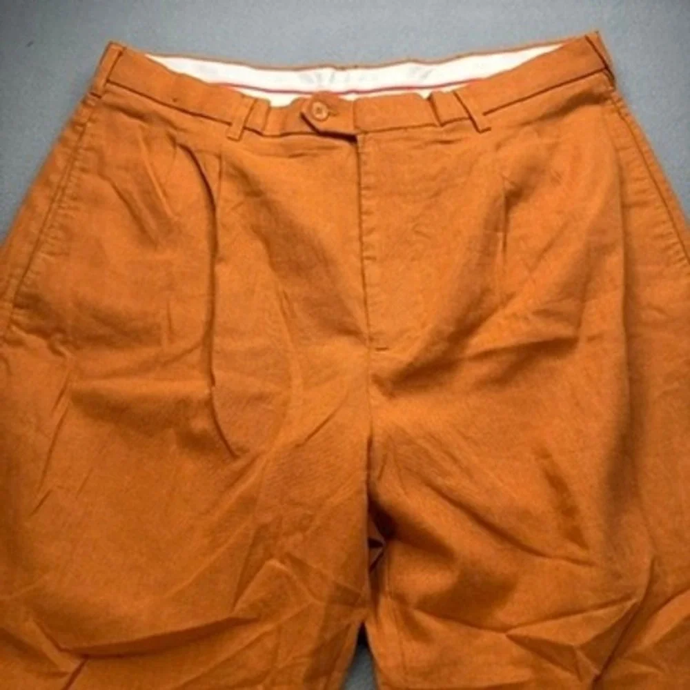TRUST Linen Blend Pleated Dress Pants Relaxed 38x30 (FIT 37x27) Orange Cuffed